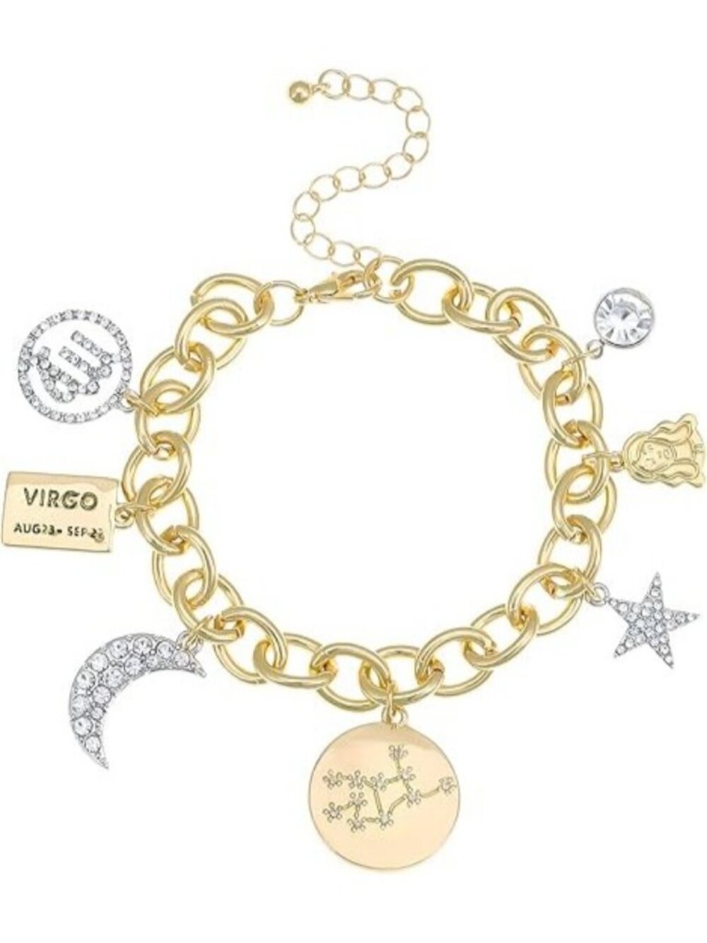 Two Tone Virgo Zodiac Symbol Constellation Star Chain Bracelet